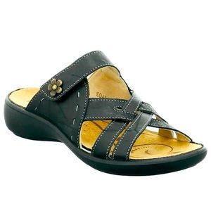 Romika “Ibiza 99” black leather slide sandals, women’s 6.5 (European 37).